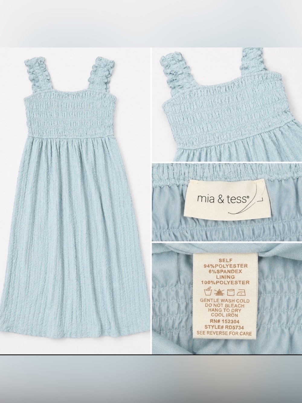 Mia & Tess Light Blue Smocked Midi Dress Size L